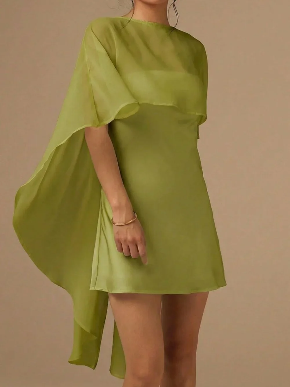 Green Elegant Women's Satin Bias-Cut Mini Dress